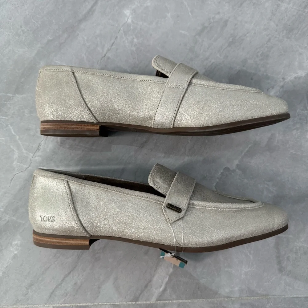 Women’s TOMS Lynette Loafer Dress Shoe Champagne Metallic Suede Leather Size 10 - Picture 5 of 15